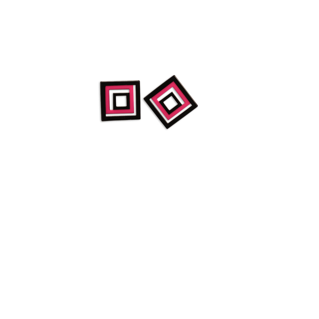 Fuchsia Square Shape Drop Earrings