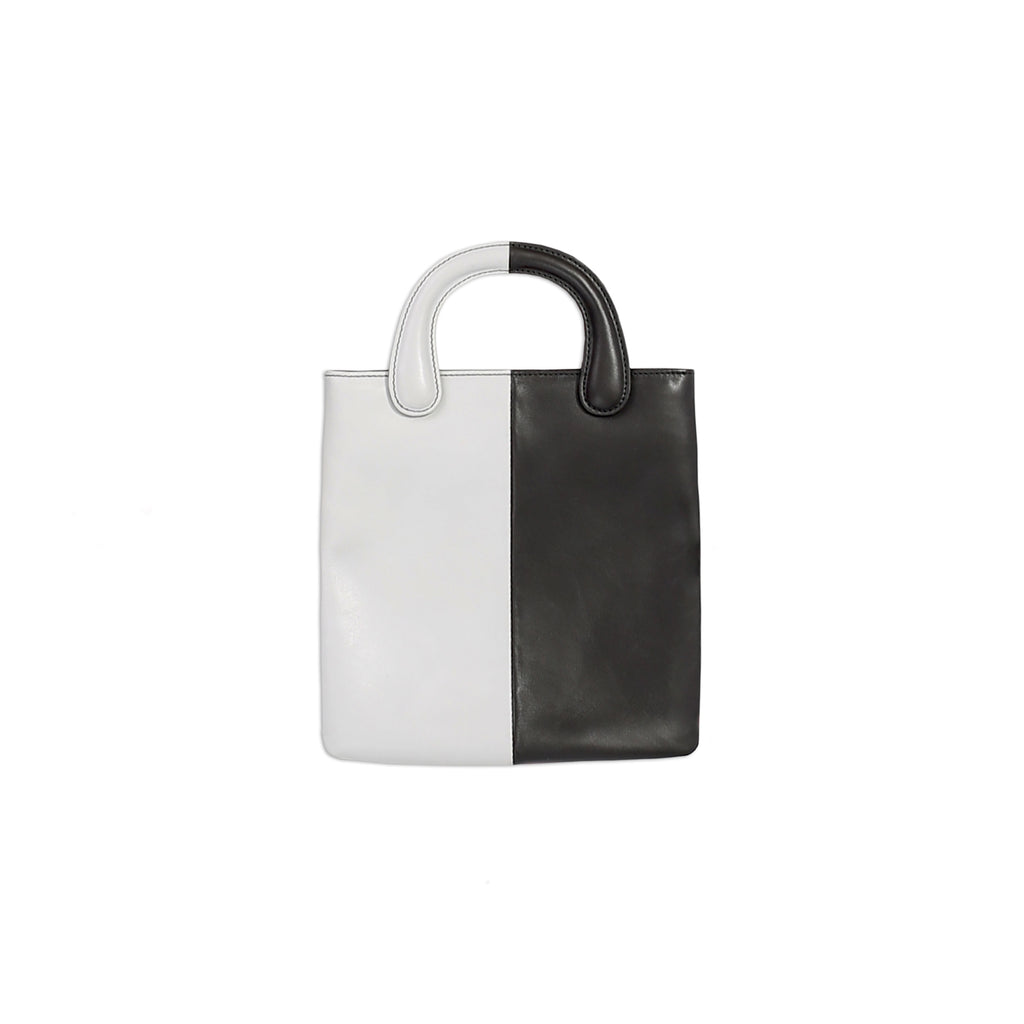 Three-colored Double-sided Color-block Leather Handbag