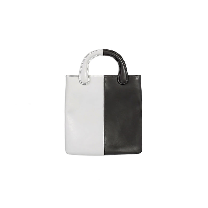 Three-colored Double-sided Color-block Leather Handbag