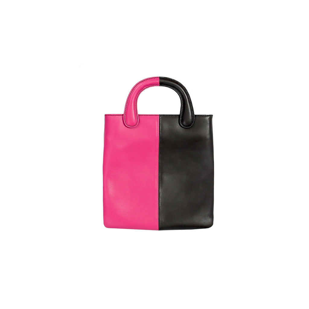Three-colored Double-sided Color-block Leather Handbag