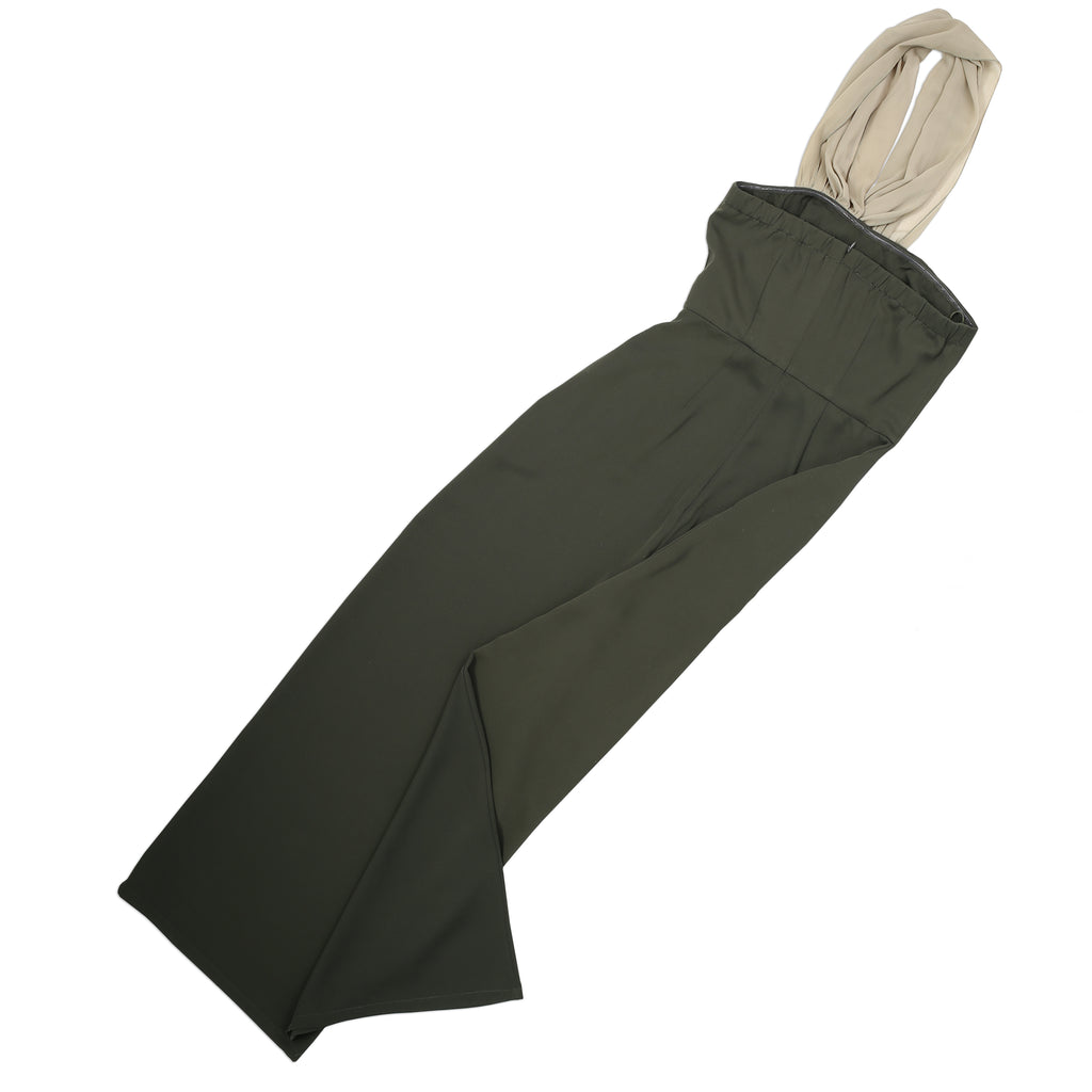 Green Strapless Draped-Neckline Jumpsuit