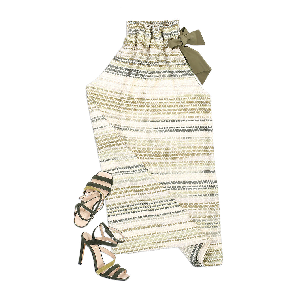 Multi-shade Green Halter Tie Neck A-line Dress