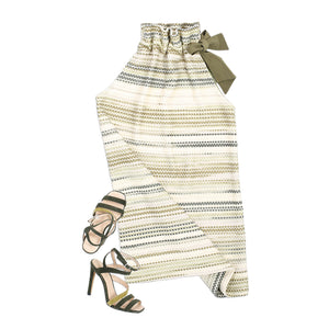 Multi-shade Green Halter Tie Neck A-line Dress