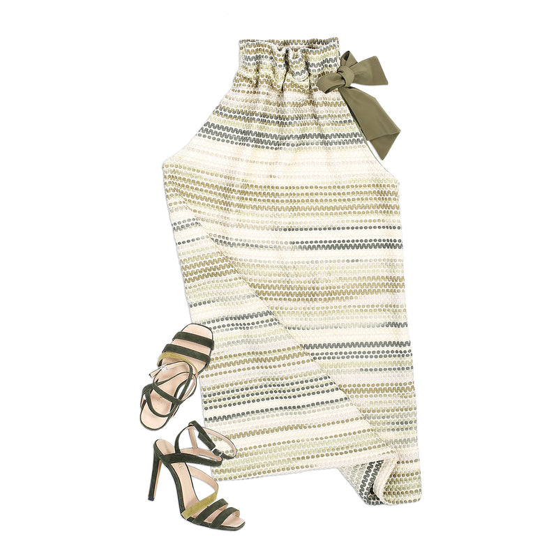 Multi-shade Green Halter Tie Neck A-line Dress
