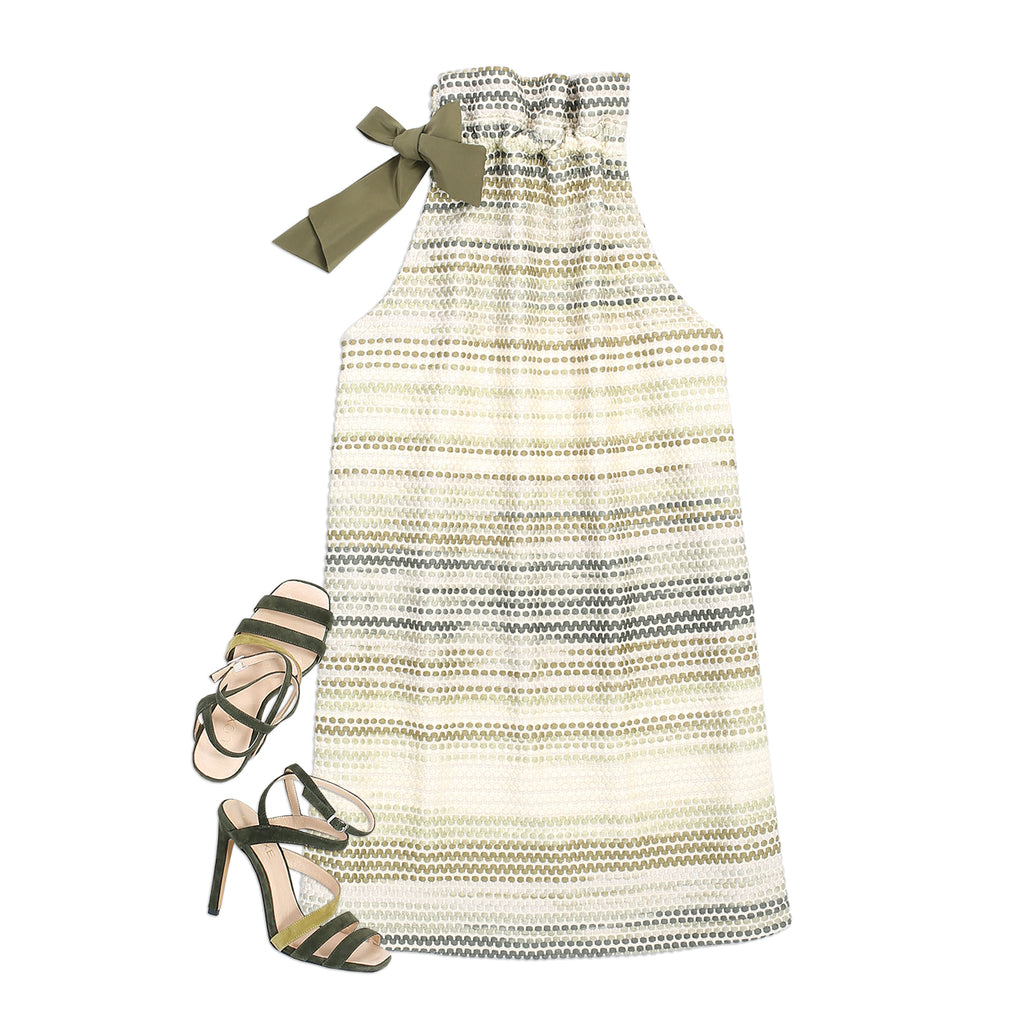 Multi-shade Green Halter Tie Neck A-line Dress