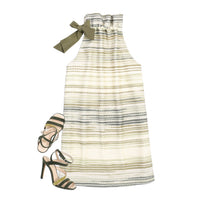 Multi-shade Green Halter Tie Neck A-line Dress