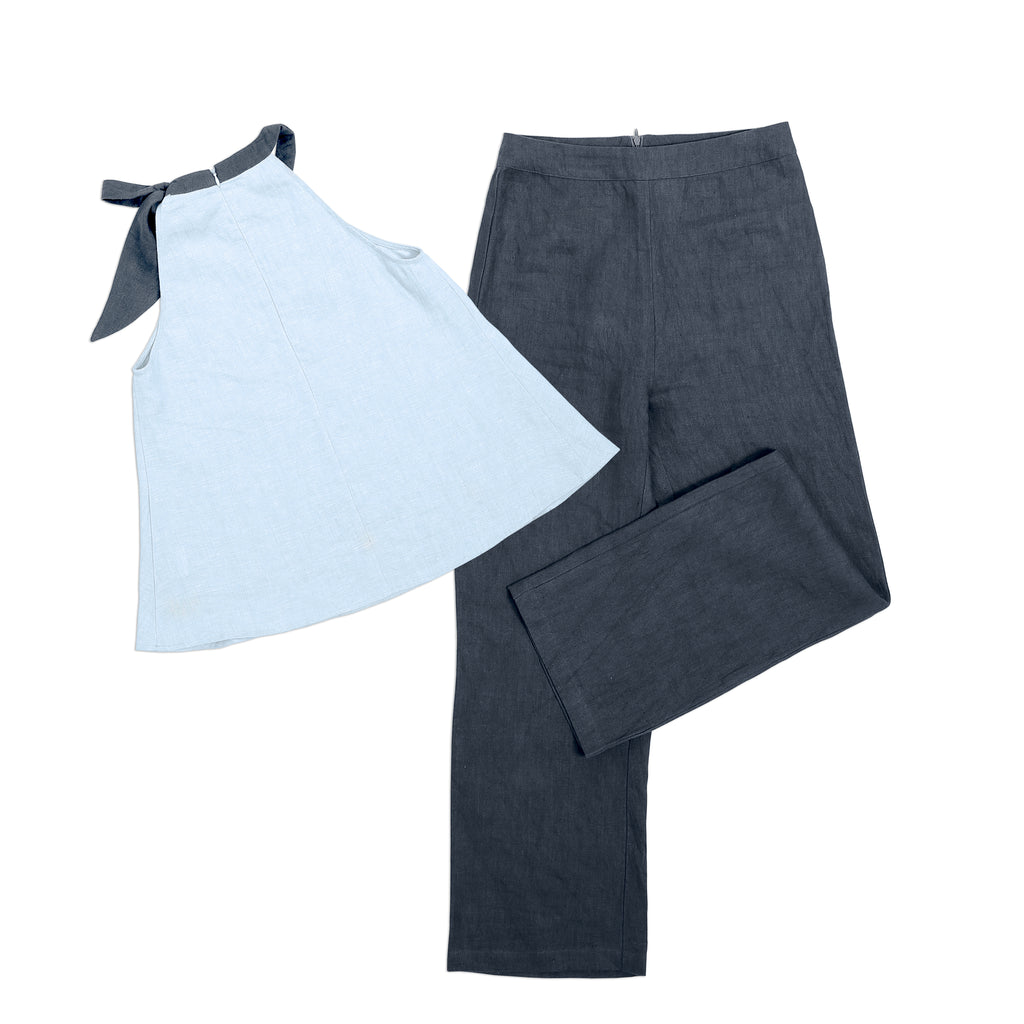Blue Halter Tie Neck Top and Pants Set