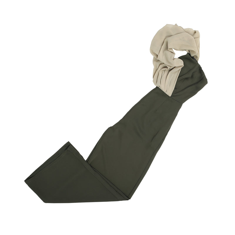 Green Strapless Draped-Neckline Jumpsuit